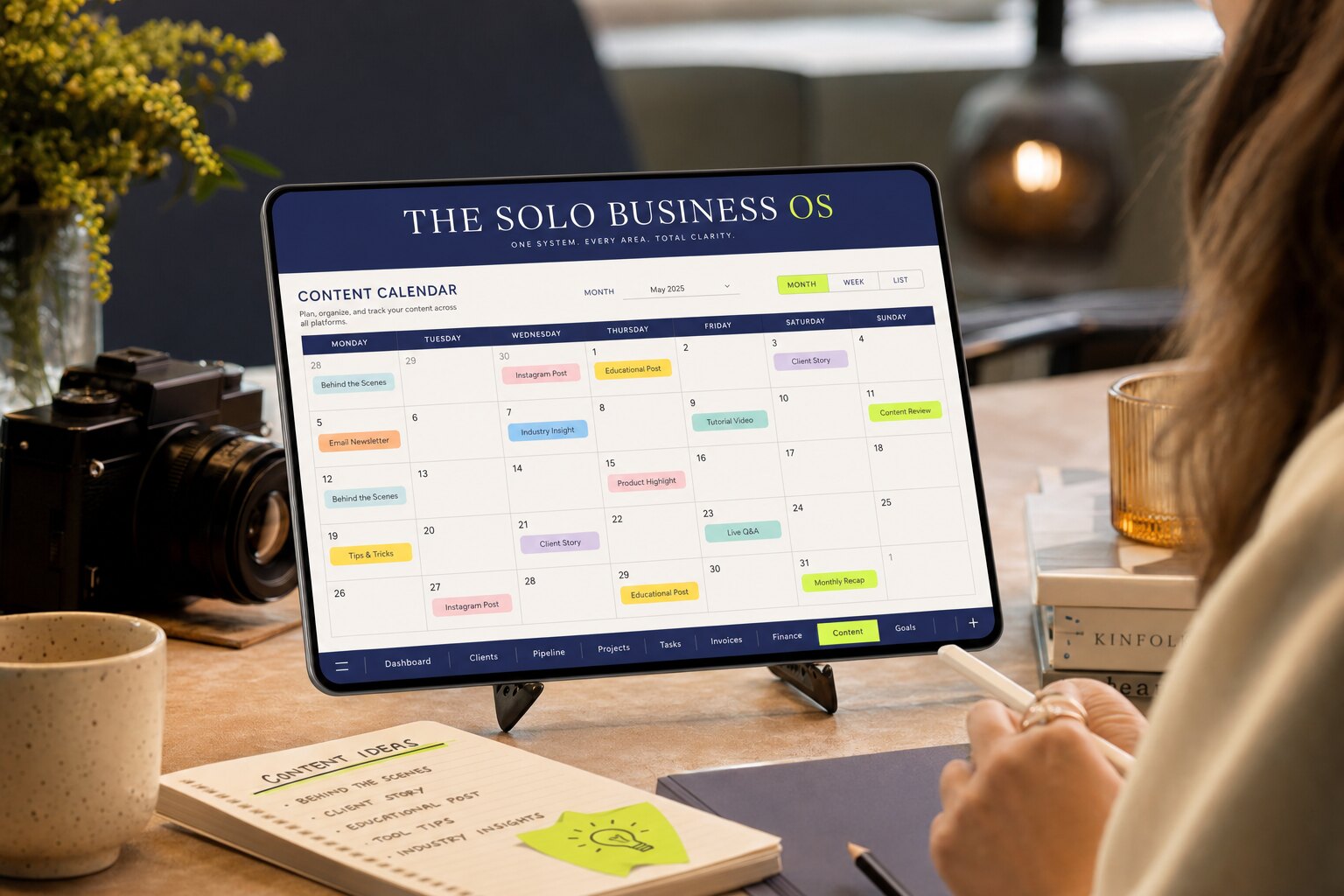 The Master Toolkit on a tablet, open to the Content Calendar tab