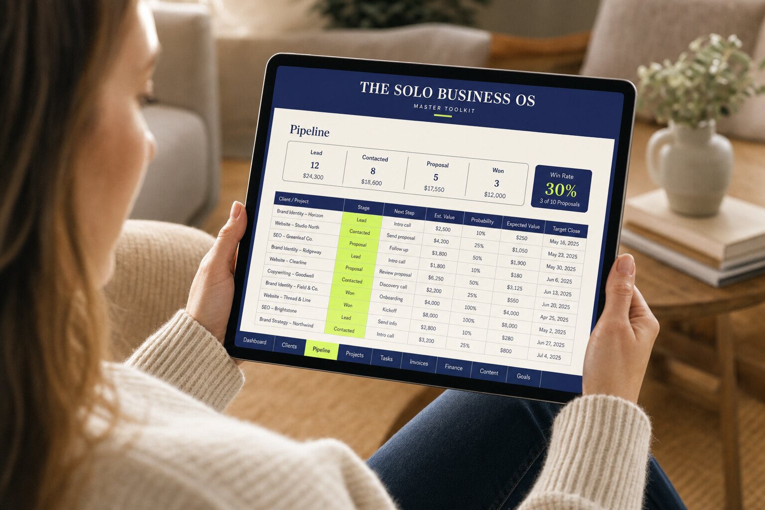 The Master Toolkit on a tablet, open to the Pipeline tab
