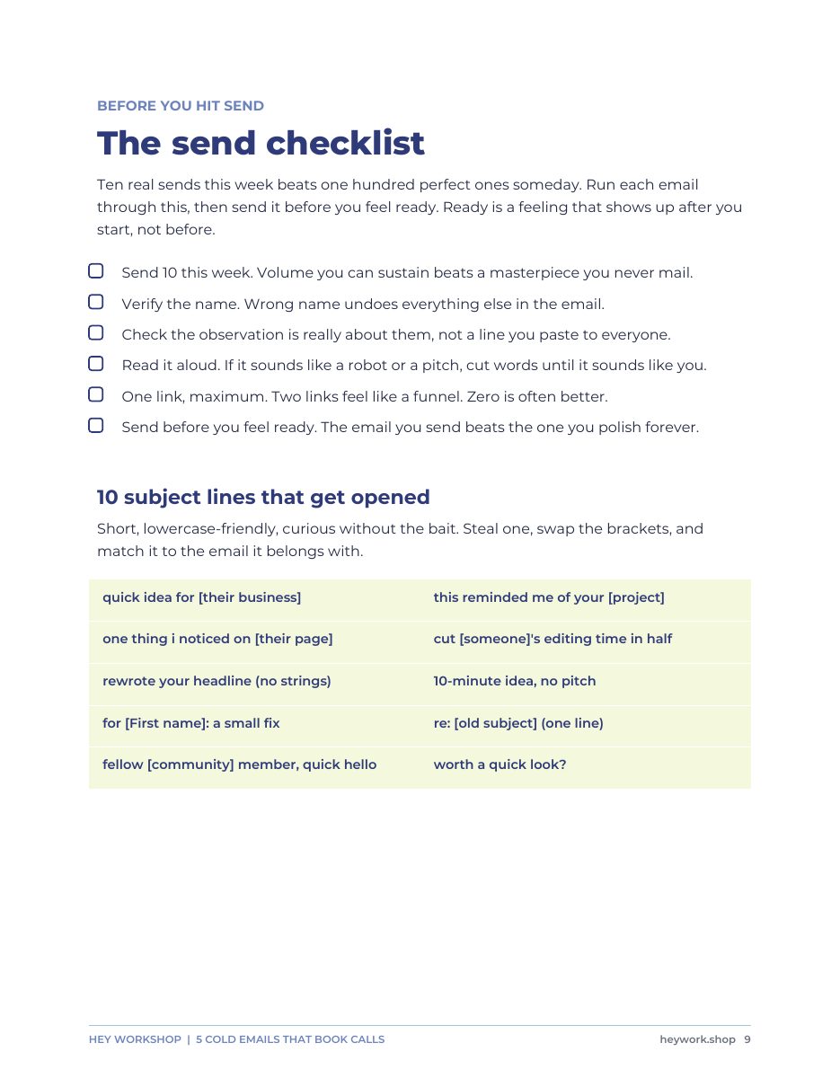 5 Cold Emails That Book Calls: The send checklist