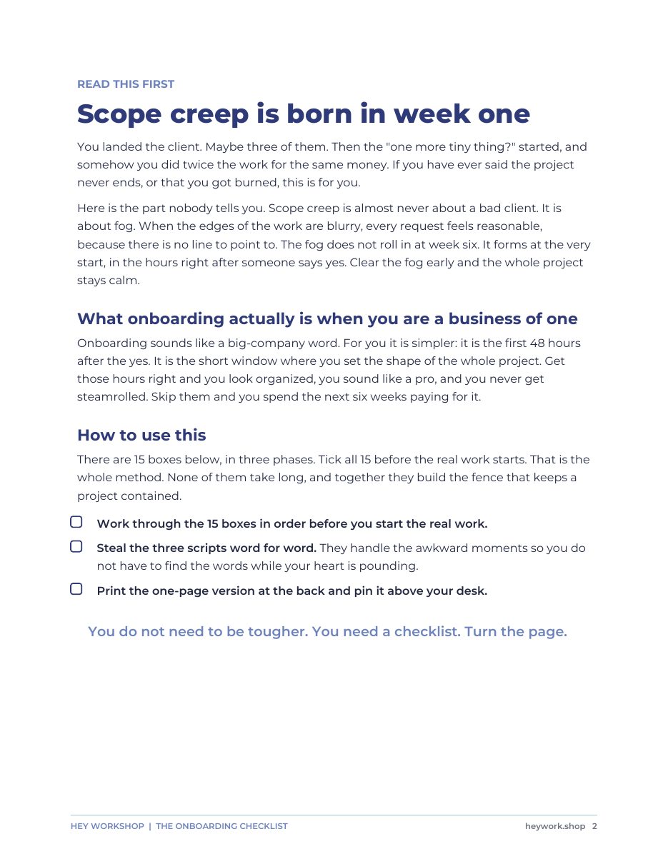 The Onboarding Checklist That Kills Scope Creep: Where creep is born